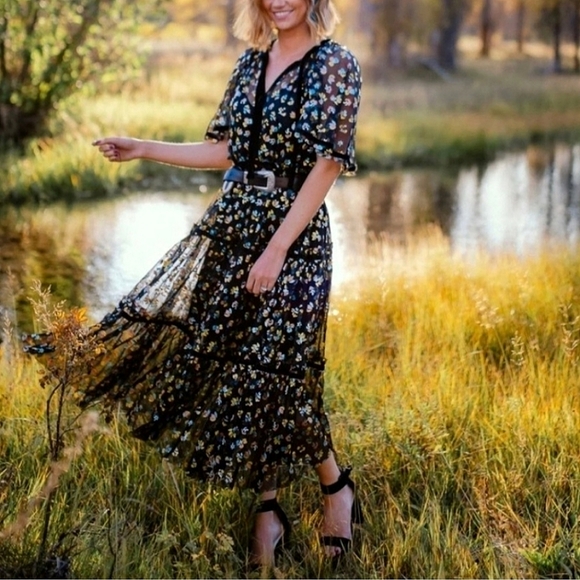 NWOT🌺 Free People Practical Magic Tiered Sheer Black Formal Maxi Dress, - Picture 9 of 10